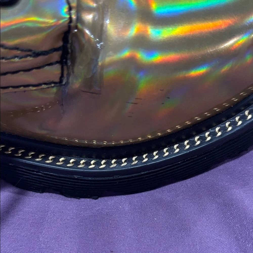 Womens Holographic Lace-Up Combat Boots - Gold Iridescent - Picture 9 of 11